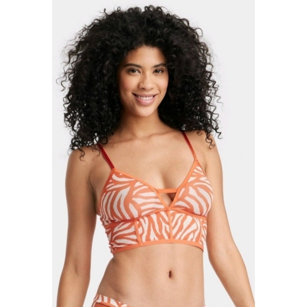 Auden Zebra Print Bralette Lined Wireless Orange White Medium NWT‎